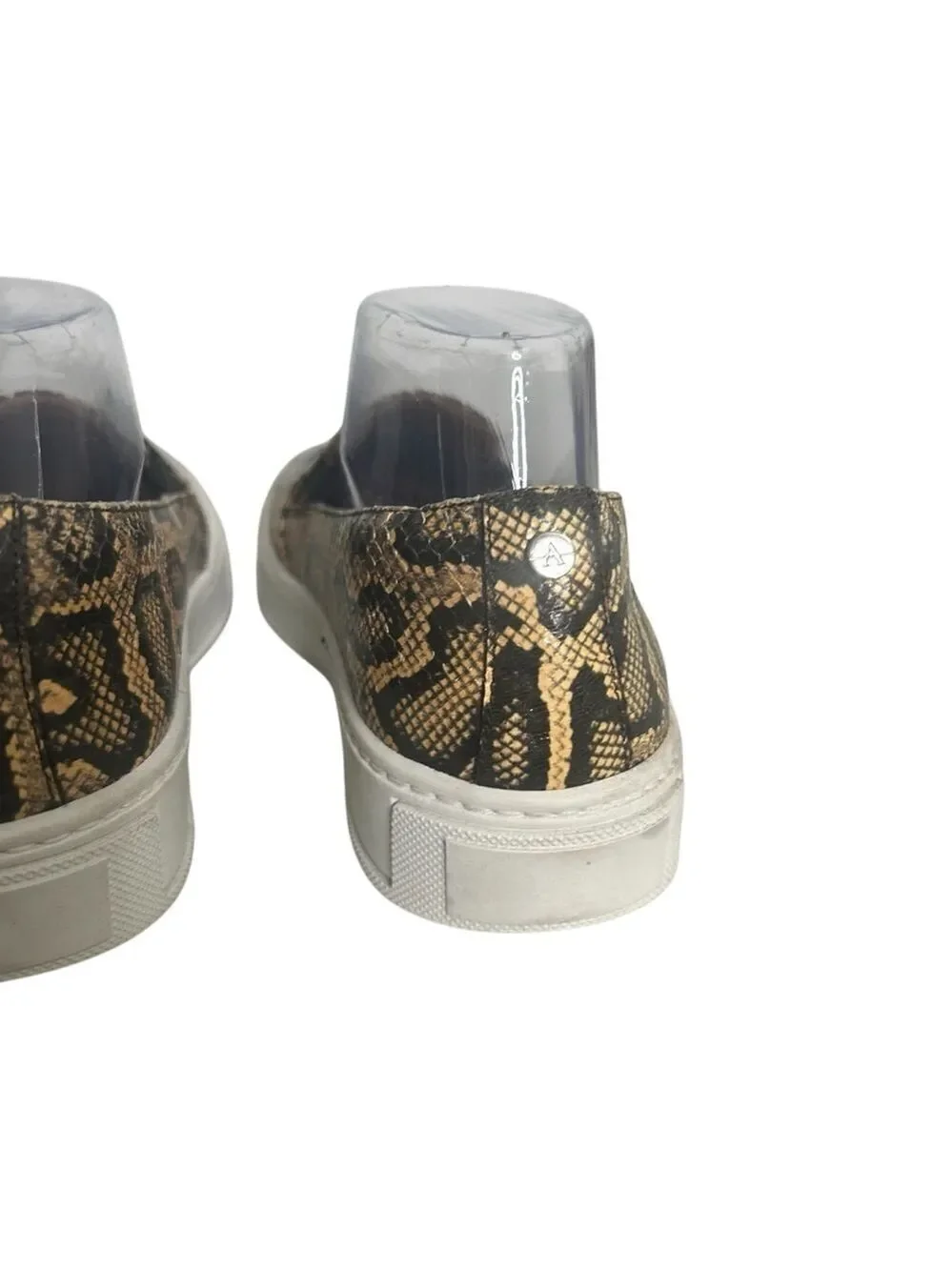 Aquatalia Onida Snake Print Leather Slip-On Sneakers in Caramel Women’s Size 9.5